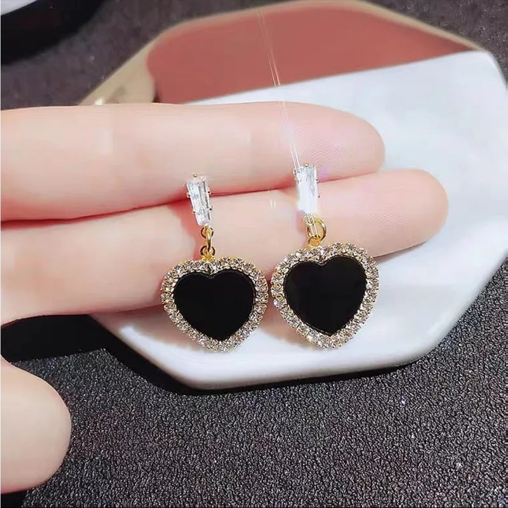 Black Heart CZ Gold Filled Earrings